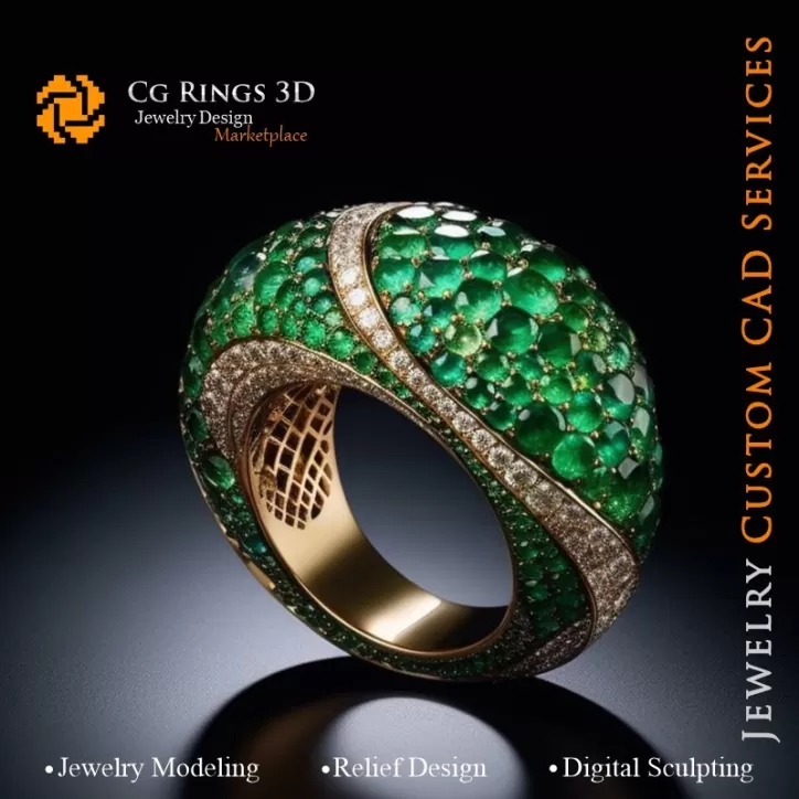 Ring mit Smaragd und Diamanten - 3D-CAD-Schmuck