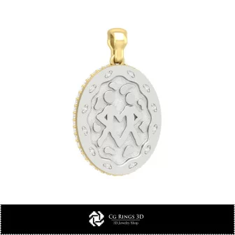 3D Women's Gemini Zodiac Pendant Home, Jewelry 3D CAD, Pendants 3D CAD , 3D Zodiac Pendants