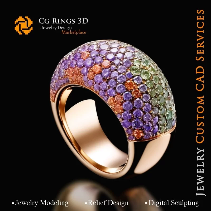 Ring - 3D CAD Jewelry Home, AI - Jewelry 3D CAD , AI - Rings 3D CAD , AI - 3D CAD Jewelry Melody of Colours, AI - 3D CAD Jewelry