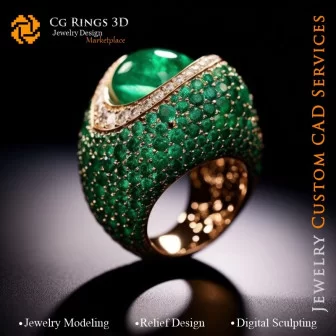 Bague avec Émeraude - Bijoux 3D CAO Home, AI - Bijoux 3D CAO, AI - Anneaux 3D CAO , AI - Bijoux 3D CAO Mélodie des Couleurs, AI 