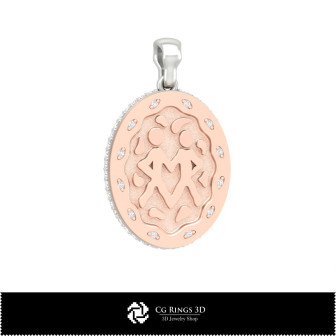 3D Women's Gemini Zodiac Pendant Home, Bijoux 3D CAO, Pendentifs 3D CAO, Pendentifs du Zodiaque 3D