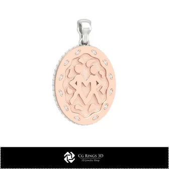 Pendentif Gémeaux 3D pour Femme, Bijoux CAO 3D, Pendentifs CAO 3D, Pendentifs du Zodiaque 3D