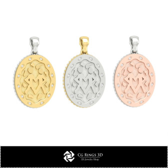 3D Women's Gemini Zodiac Pendant Home,  Jewelry 3D CAD, Pendants 3D CAD , 3D Zodiac Pendants