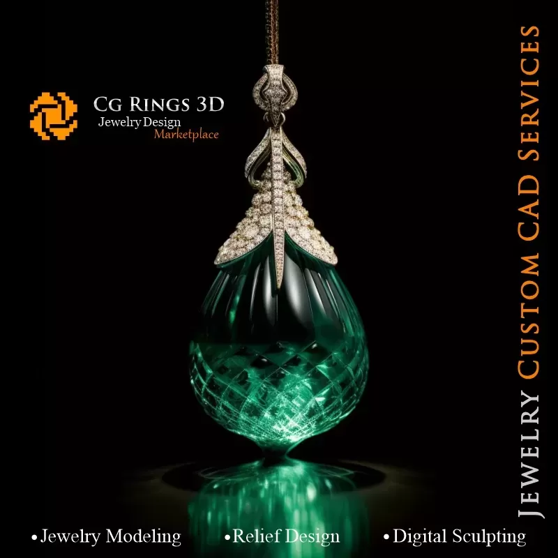 Colgante con esmeralda - Joyería 3D CAD