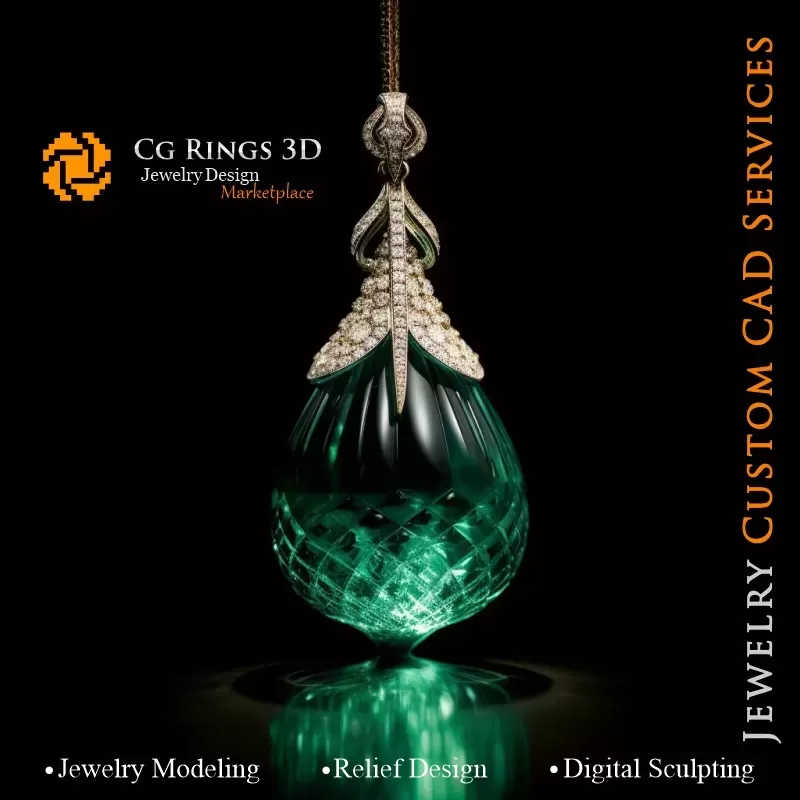 Pandantiv cu Smarald - Bijuterii 3D CAD