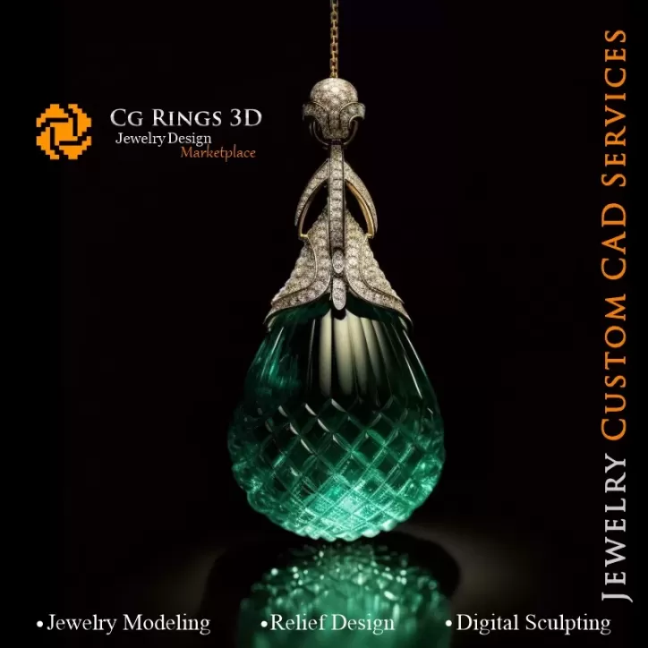 Pendentif avec émeraude - Bijoux CAO 3D