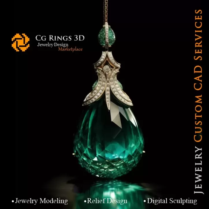 Pendant with Emerald - 3D CAD Jewelry