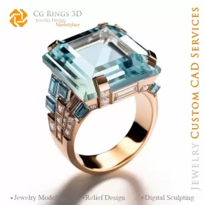 Ring mit Aquamarin und Diamanten - 3D CAD Schmuck