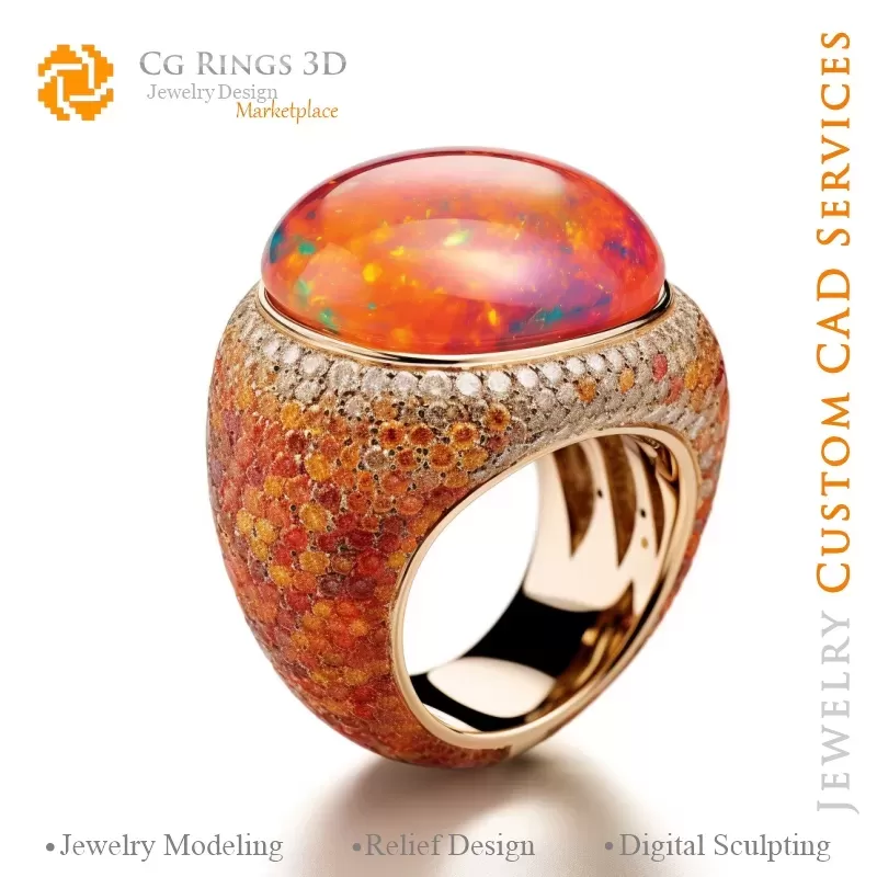 Bague avec Opale - Joaillerie 3D CAO