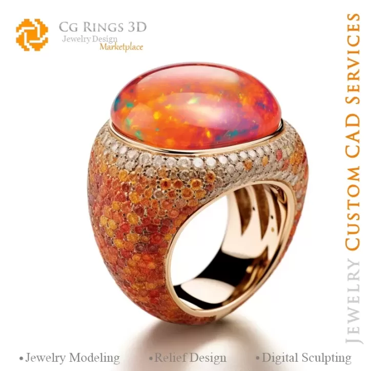 Ring with Opal - 3D CAD Jewelry