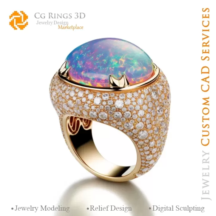 Bague avec Opale - Joaillerie 3D CAO