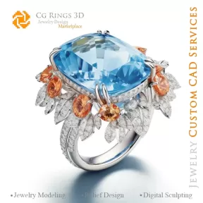 Ring mit Aquamarin und Diamanten - 3D CAD Schmuck