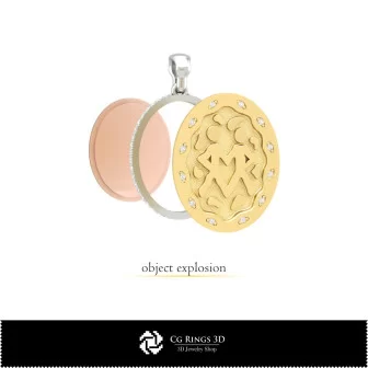 3D Damen Zwillinge Sternzeichen Anhänger Home, Schmuck 3D CAD, Anhänger 3D CAD, 3D Sternzeichen Anhänger