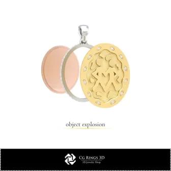 Colgante 3D Géminis para Mujer, Joyería 3D CAD, Colgantes 3D CAD, Colgantes 3D del Zodiaco