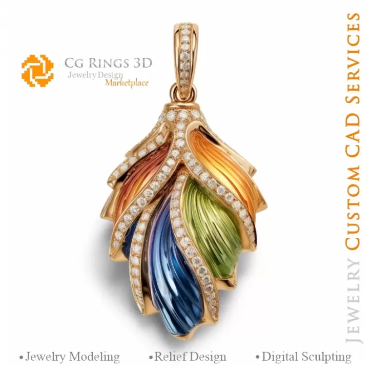 Pendentif Fougère avec Mélodie de Couleurs - Joaillerie 3D CAO