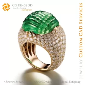 Anillo con esmeralda y diamantes - Joyería 3D CAD