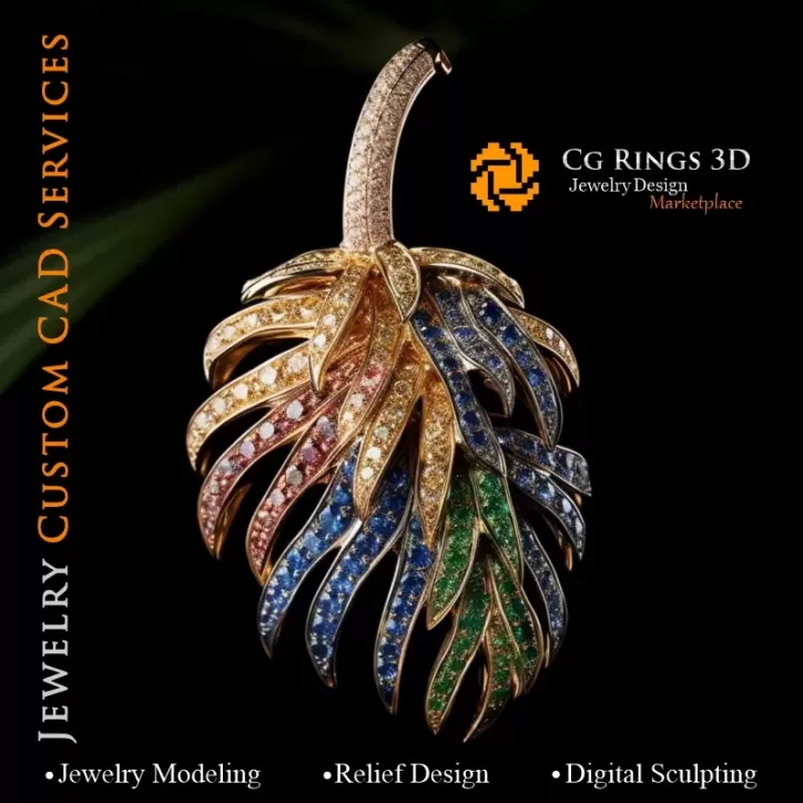 Pendentif Fougère avec Mélodie de Couleurs - Joaillerie 3D CAO