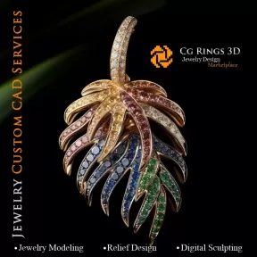 Pendentif Fougère avec Mélodie de Couleurs - Joaillerie 3D CAO