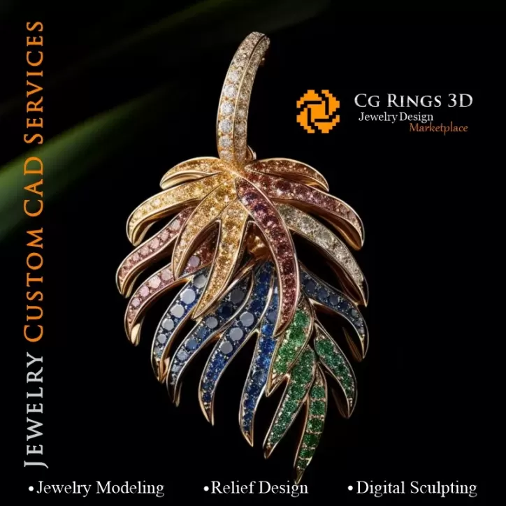 Fern Pendant with Melody of Colours - 3D CAD Jewelry