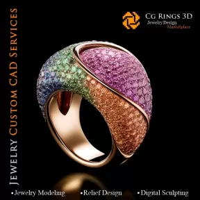 Flower Ring with Melody of Colours - 3D CAD Jewelry