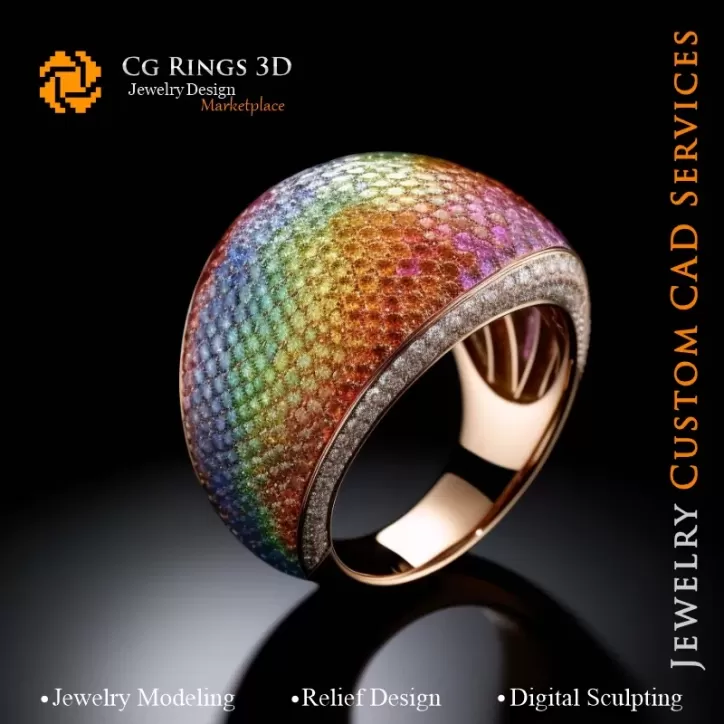 Anello Floreale con Melodia di Colori - Gioielli CAD 3D