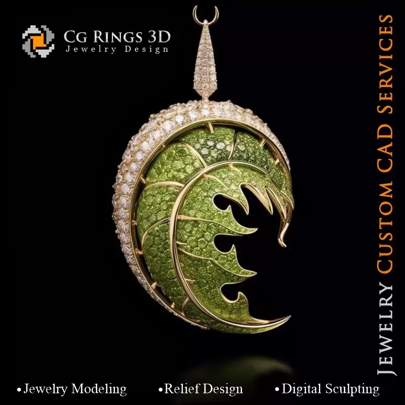 Ciondolo Felce con Melodia di Colori - Gioielli CAD 3D