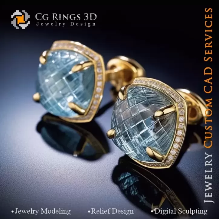 Aquamarine Cufflinks - 3D CAD Jewelry