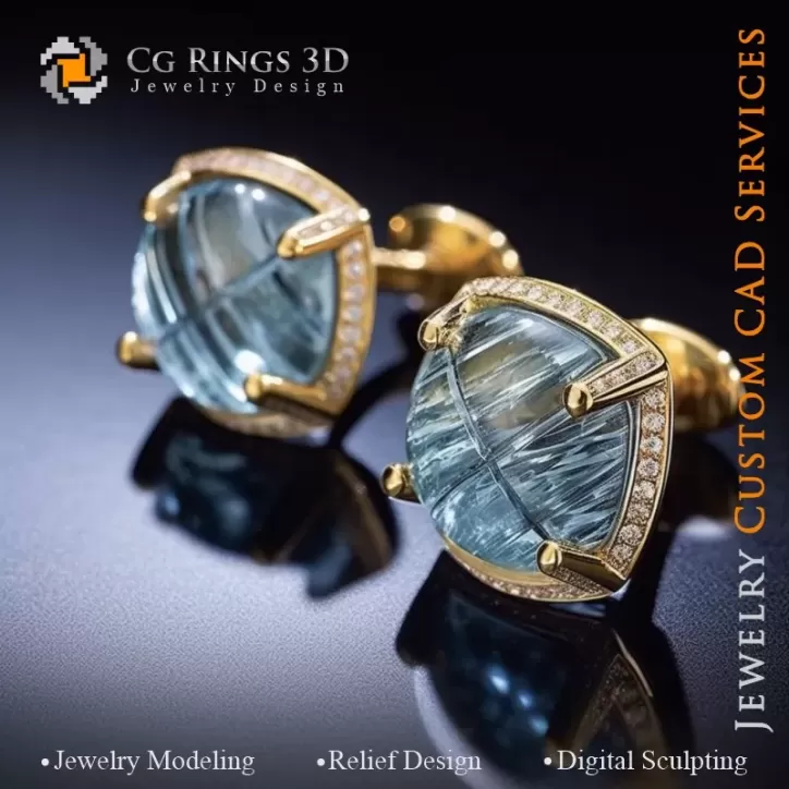 Aquamarin Manschettenknöpfe - 3D CAD Schmuck