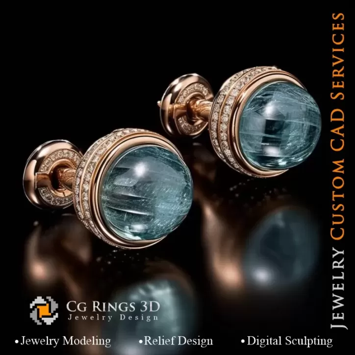 Aquamarine Cufflinks - 3D CAD Jewelry