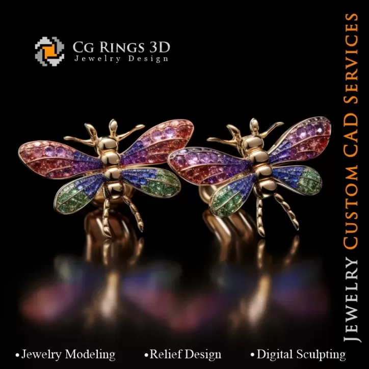 Dragon- Fly Cufflinks with Alexandrite - 3D CAD Jewelry