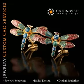 Dragon- Fly Cufflinks with Iolite - 3D CAD Jewelry