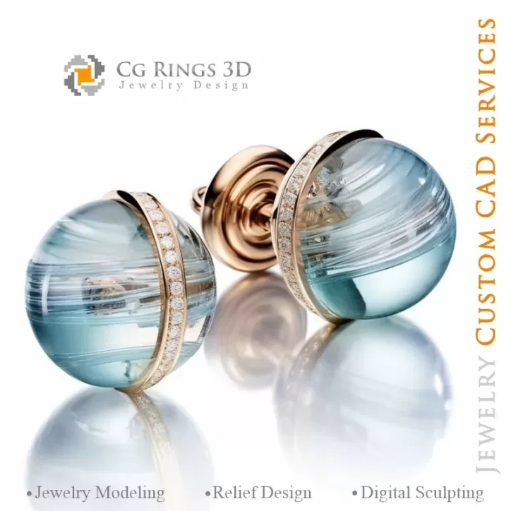 Gemelli con Acquamarina - Gioielli 3D CAD
