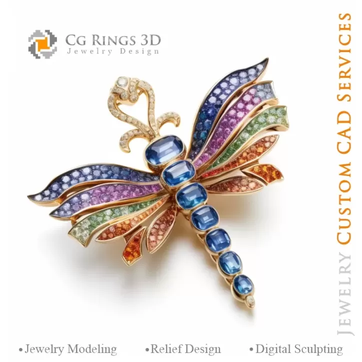 Dragonfly Pendant with Melody of Colours - 3D CAD Jewelry