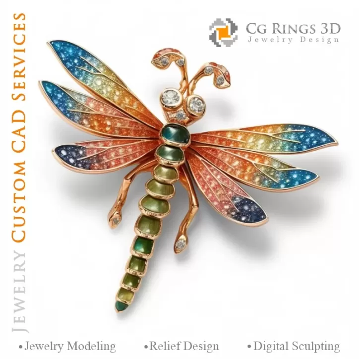 Pendentif en libellule avec Melody of Colours - Joaillerie 3D CAO