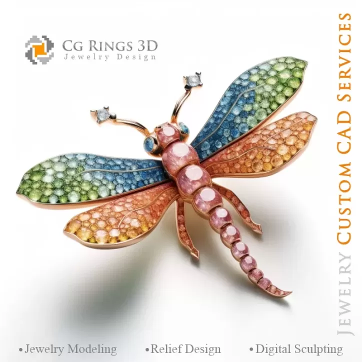 Pendentif en libellule avec Melody of Colours - Joaillerie 3D CAO