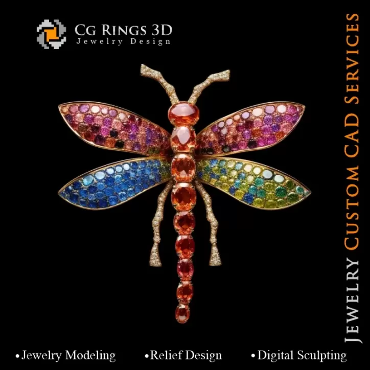 Pendentif en libellule avec Melody of Colours - Joaillerie 3D CAO