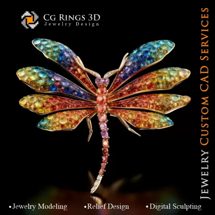 Dragonfly Pendant with Melody of Colours - 3D CAD Jewelry