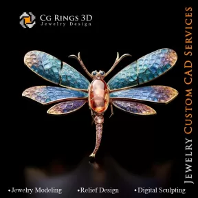 Dragonfly Pendant with Amber - 3D CAD Jewelry