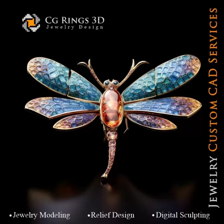 Colgante de libélula con ámbar - CAD 3D de Joyería