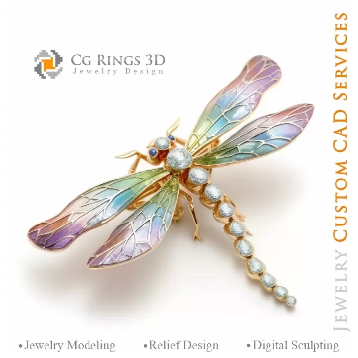 含海蓝宝石蜻蜓吊坠 - 3D CAD 珠宝 含海蓝宝石蜻蜓吊坠 - 3D CAD 珠宝
