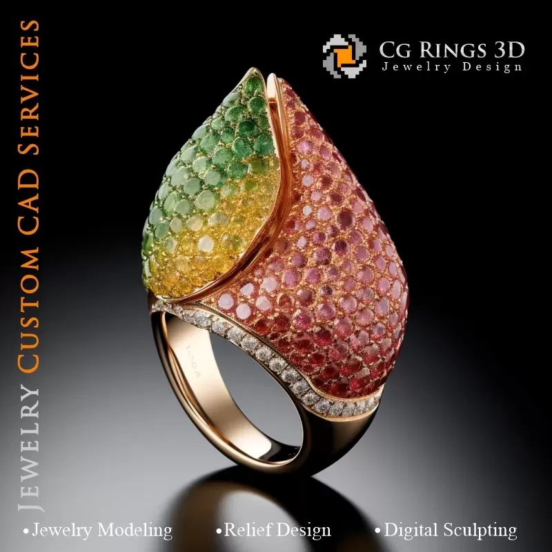 Ring with Rubies - 3D CAD Jewelry