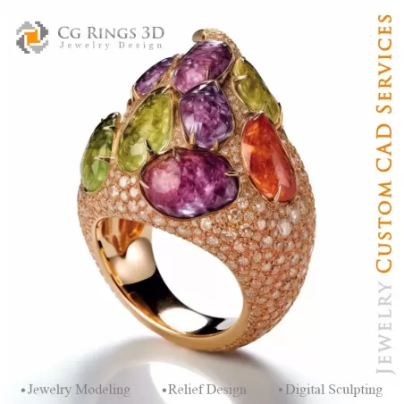 Ring with Diamonds - 3D CAD Jewelry