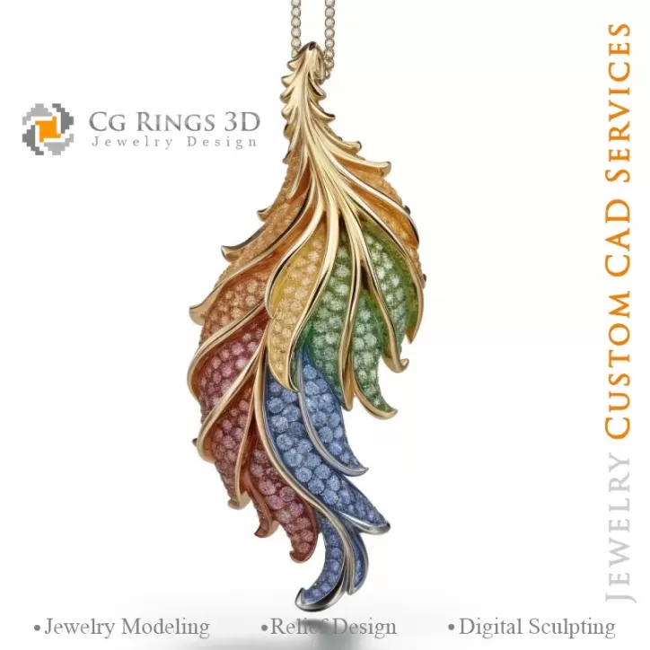 Pendentif Fougère avec Mélodie de Couleurs - Joaillerie 3D CAO