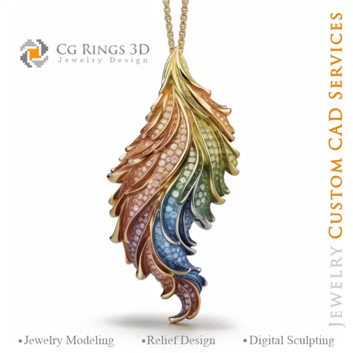 Pendentif Fougère avec Mélodie de Couleurs - Joaillerie 3D CAO