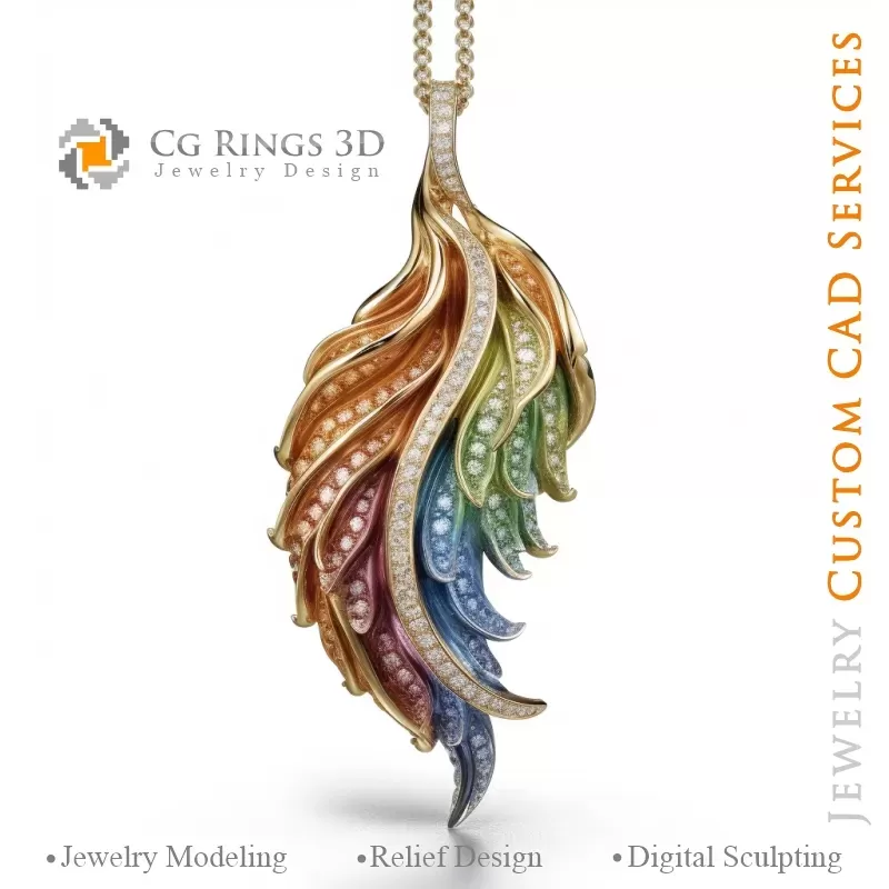 Fern Pendant with Melody of Colours - 3D CAD Jewelry