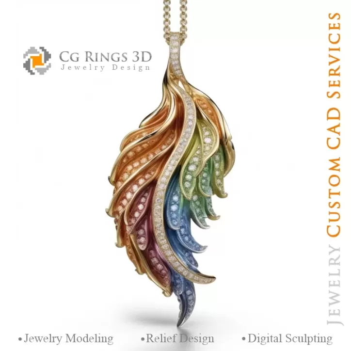 Fern Pendant with Melody of Colours - 3D CAD Jewelry