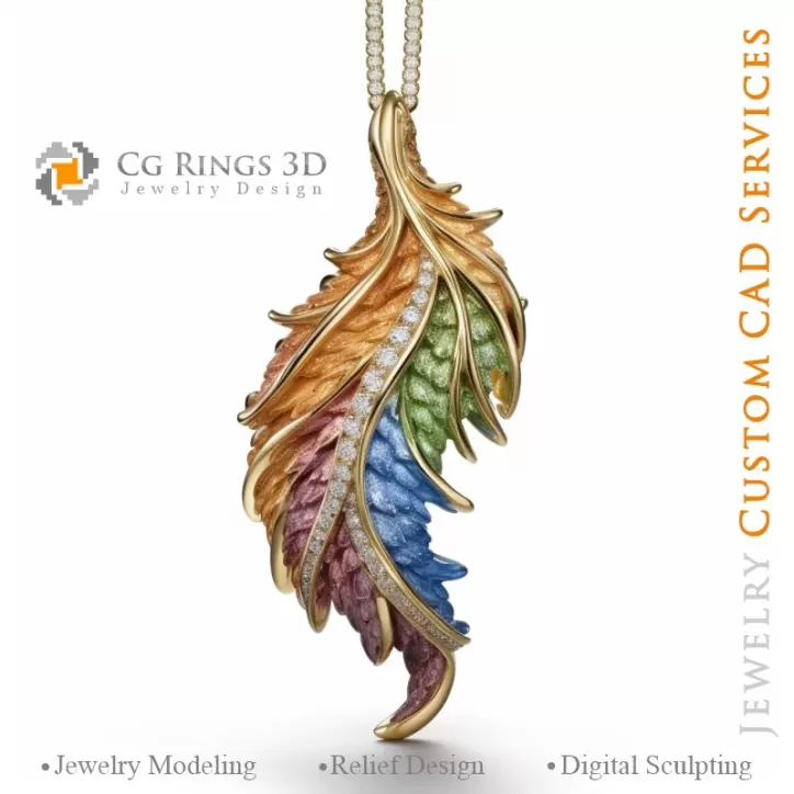 Pendentif Fougère avec Mélodie de Couleurs - Joaillerie 3D CAO