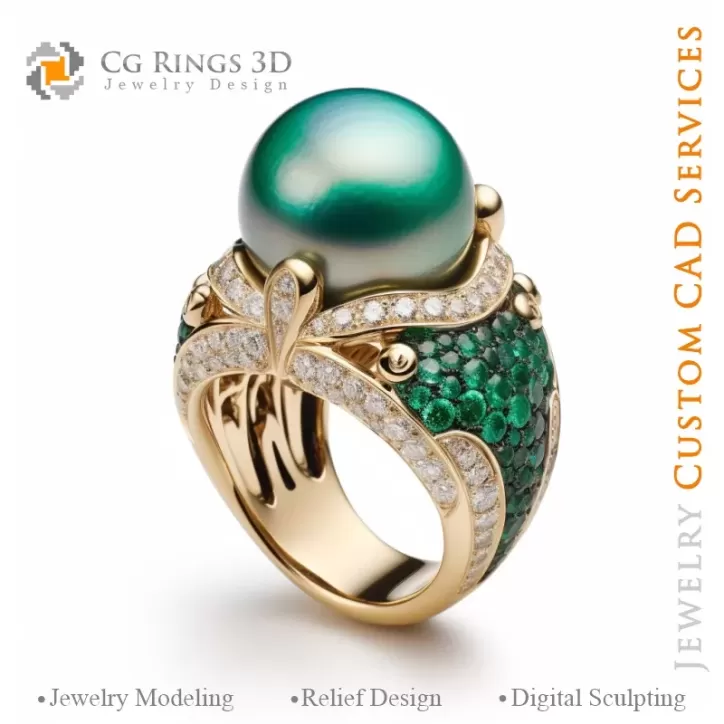 Ring mit Perlen und Diamanten - 3D CAD Schmuck