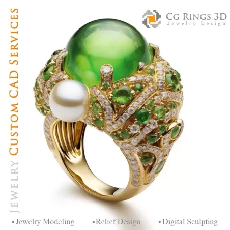 Anillo con peridoto y diamantes - Joyería 3D CAD