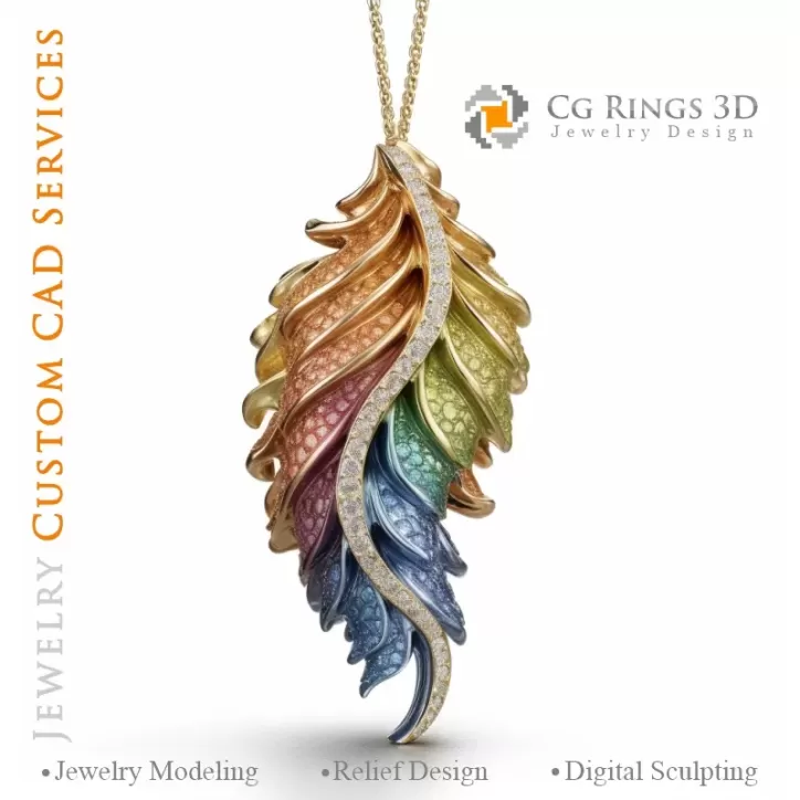 Pendentif Fougère avec Mélodie de Couleurs - Joaillerie 3D CAO